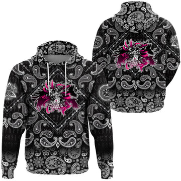 Viking Hoodie Long haired Valkyrie with Bandana Paisley Style RLT12