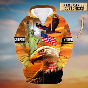 Premium American Pride, Eagle Patriotic 3D Zip Hoodie Printed Personalized