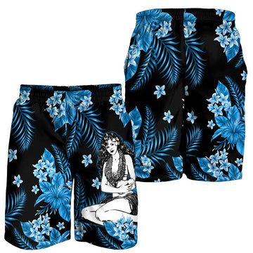 Hawaii Summer Colorful Hula Girl Men Shorts Light Blue LT6