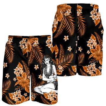 Hawaii Summer Colorful Hula Girl Men Shorts Orange LT6