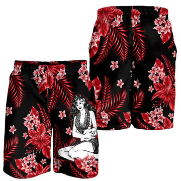 Hawaii Summer Colorful Hula Girl Men Shorts Red LT6