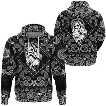 Viking Hoodie Nordic God and His Hammer with Bandana Paisley Style RLT12