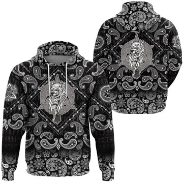Viking Hoodie Odin Warrior with Bandana Paisley Style RLT12