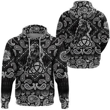 Viking Hoodie Odins Celtic Raven with Bandana Paisley Style RLT12