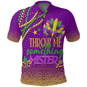 Polo Shirt Mardi Gras Throw Me Something Mister (Purple) LT7