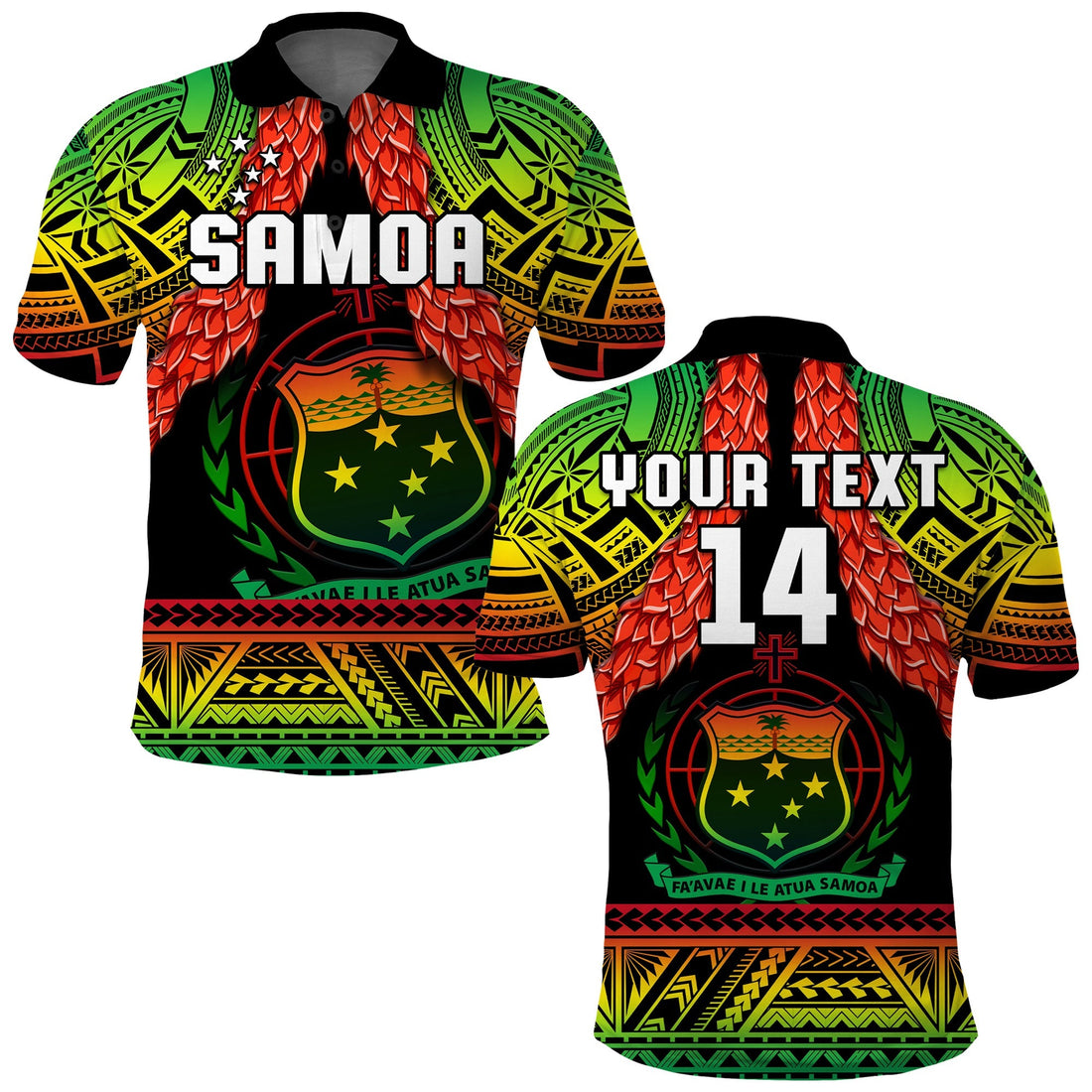 Custom Text And Number Samoa Rugby Polo Shirt Teuila Torch Ginger Gradient Style LT14