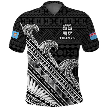 (Custom Text And Number) Fiji Sevens Rugby Fijian 7s Black Tapa Polynesian Art Polo Shirt LT14