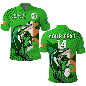 (Custom Text And Number) Ireland Cricket Polo Shirt Irish Flag Shamrock Sporty Style LT14