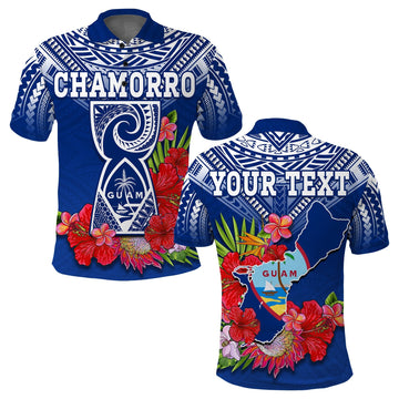 Custom Chamorro Guam Polo Shirt Guaman Latte Stone Tropical Flowers Blue Version LT14