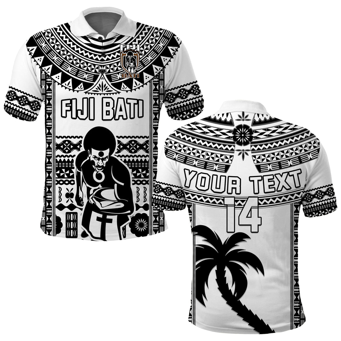 Custom Text And Number Fiji Rugby Polo Shirt Pacific The Bati Black Fijian Tapa LT14