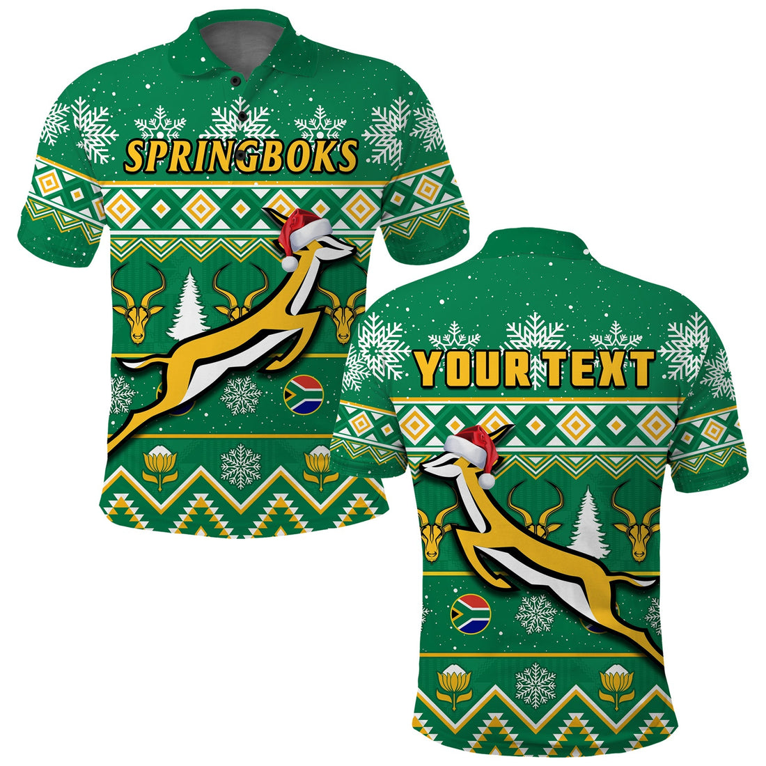 Custom South Africa Rugby Polo Shirt Christmas Springboks Proud Geseende Kersfees LT14