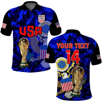 (Custom Text And Number) USA Football Polo Shirt The Yanks Champions WC 2022 LT14