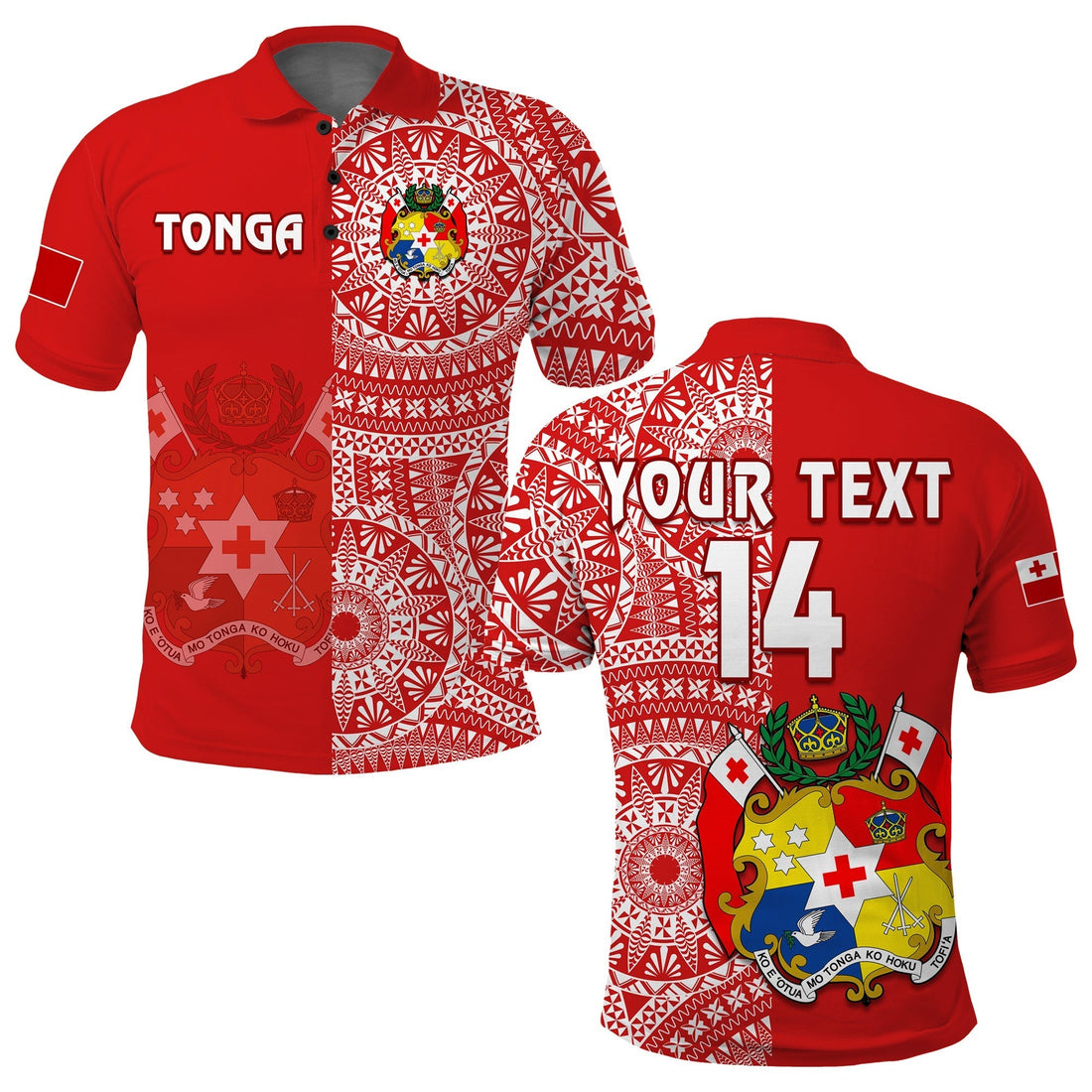 Custom Text And Number Tonga Polo Shirt Tongan Coat Of Arms Ngatu Pattern LT14