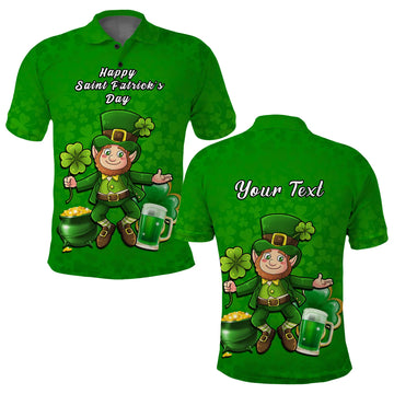 Custom Ireland Polo Shirt Saint Patricks Day Happy Leprechaun And Shamrock LT14