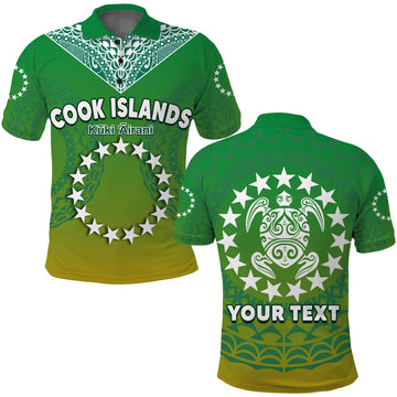 Custom Cook Islands Polo Shirt Circle Pattern Mix Sea Turtle Green Version LT14