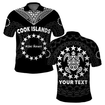 Custom Islands Polo Shirt Circle Pattern Mix Sea Turtle Black Version LT14