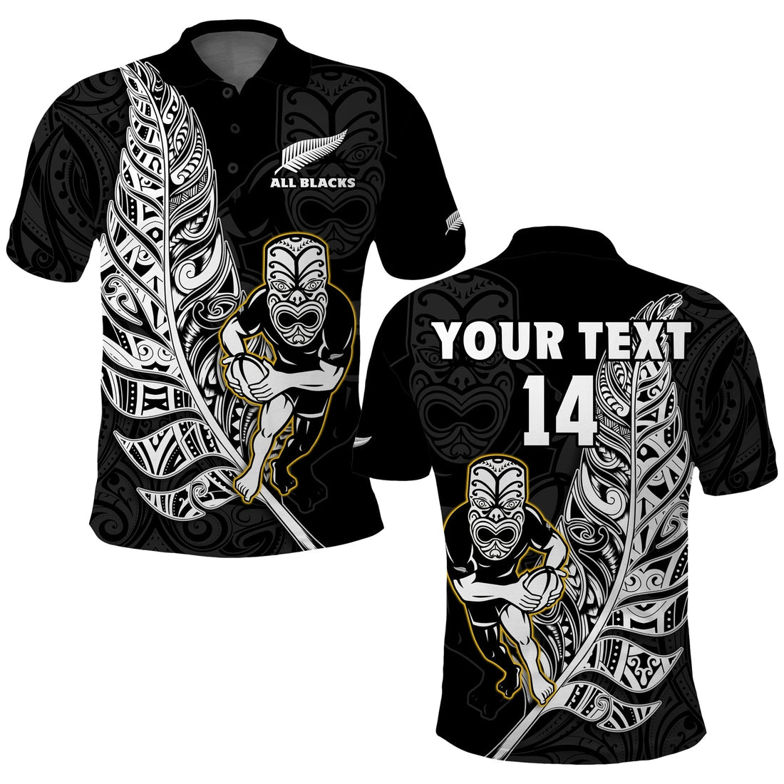 Custom Text And Number New Zealand 2022 Rugby Polo Shirt All Black Silver Fern Maori Pattern Version Black LT14