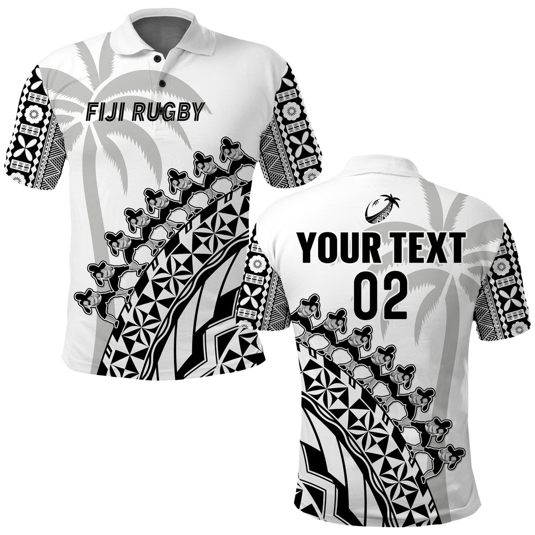 Custom Text And Number Fiji Rugby Polo Shirt Fijian Cibi Dance Tapa Pattern White LT14