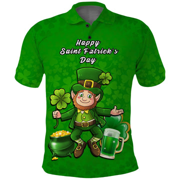 Ireland Polo Shirt Saint Patricks Day Happy Leprechaun And Shamrock LT14