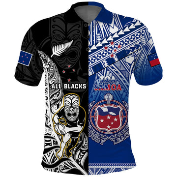 Custom All Black And Toa Samoa Rugby Polo Shirt NZ Maori Fern Mix Polynesian LT14