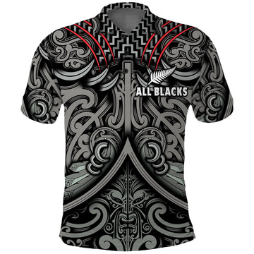 New Zealand Silver Fern Rugby Polo Shirt All Black NZ Maori Pattern LT13