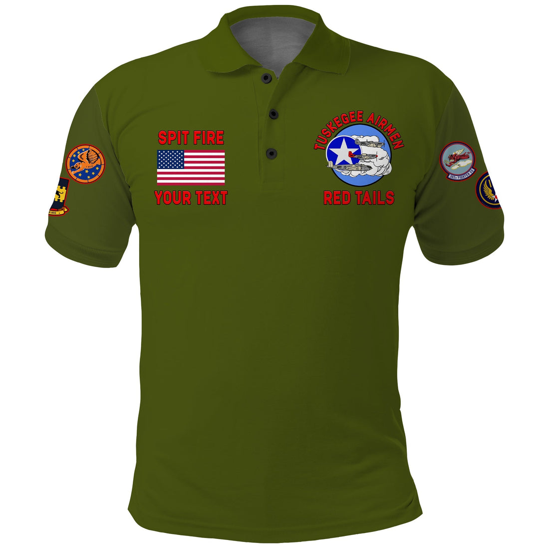Custom Tuskegee Airmen Polo Shirt US Military Army Green Red Tails LT13