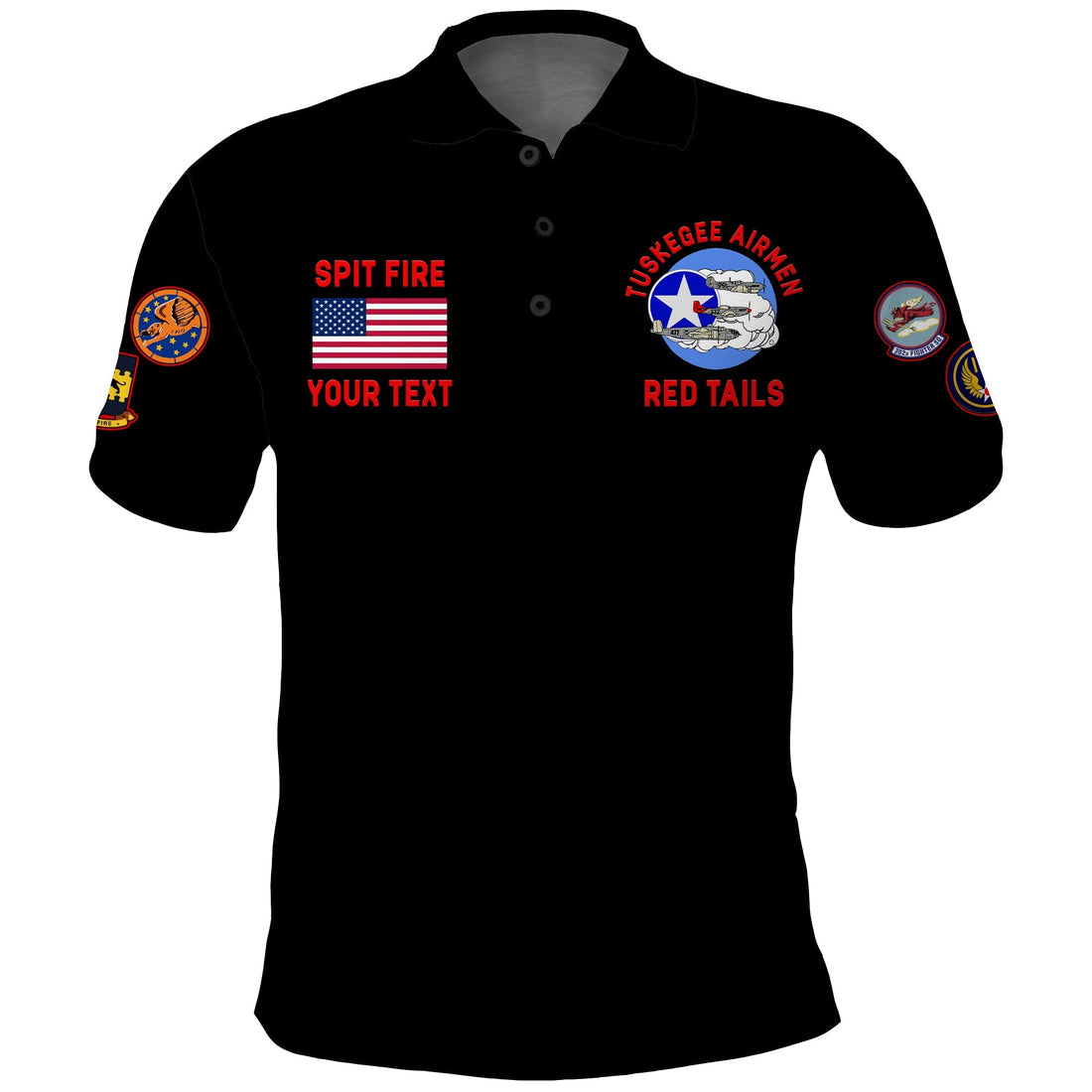 Custom Tuskegee Airmen Polo Shirt US Military Black Red Tails LT13