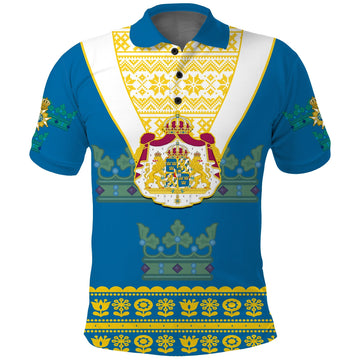 Sweden Polo Shirt Swedish Coat Of Arms With Scandinavian Flowers LT14