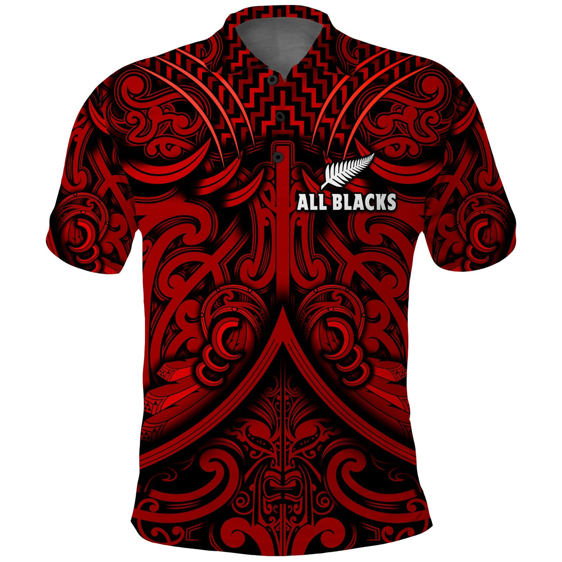 Custom Text and Number New Zealand Silver Fern Rugby Polo Shirt All Black Red NZ Maori Pattern LT13