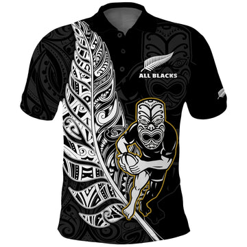 New Zealand 2022 Rugby Polo Shirt All Black Silver Fern Maori Pattern Version Black LT14