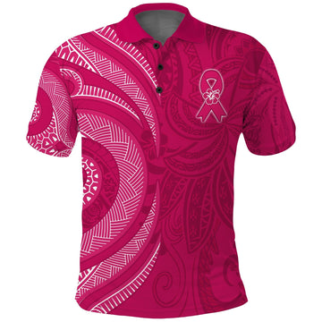 Breast Cancer Awareness Polo Shirt Hibiscus Polynesian No One Fights Alone LT13