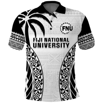 Fiji University Polo Shirt National Fijian Tapa Pattern White LT14