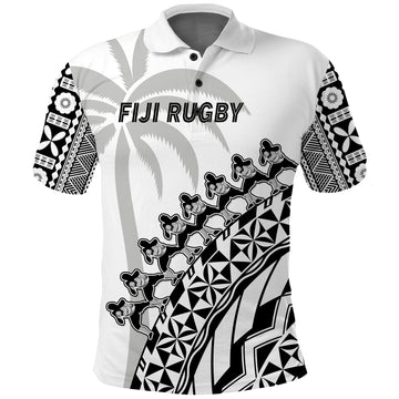 Fiji Rugby Polo Shirt Fijian Cibi Dance Tapa Pattern White LT14