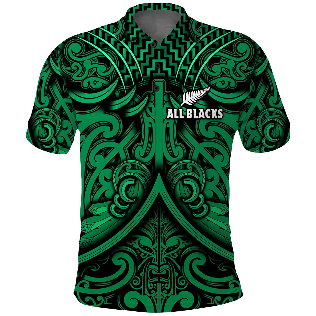 Custom Text and Number New Zealand Silver Fern Rugby Polo Shirt All Black Green NZ Maori Pattern LT13