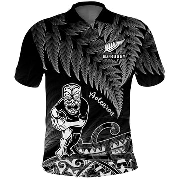 (Custom Text And Number) New Zealand Silver Fern Rugby Polo Shirt All Black Koru Maori LT14