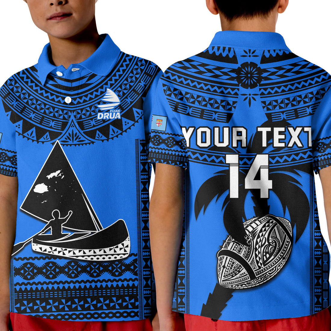 Custom Text And Number Fiji Rugby Polo Shirt KID Fijian Drua Super Polynesian Special Tapa Pattern LT14