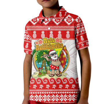 Christmas Hawaii Polo Shirt KID Kanaka Polynesian Santa Claus Mele Kalikimaka LT14