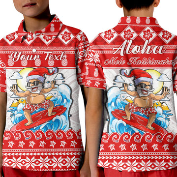Custom Christmas Hawaii Polo Shirt KID Surfing Santa Mele Kalikimaka Polynesian LT14
