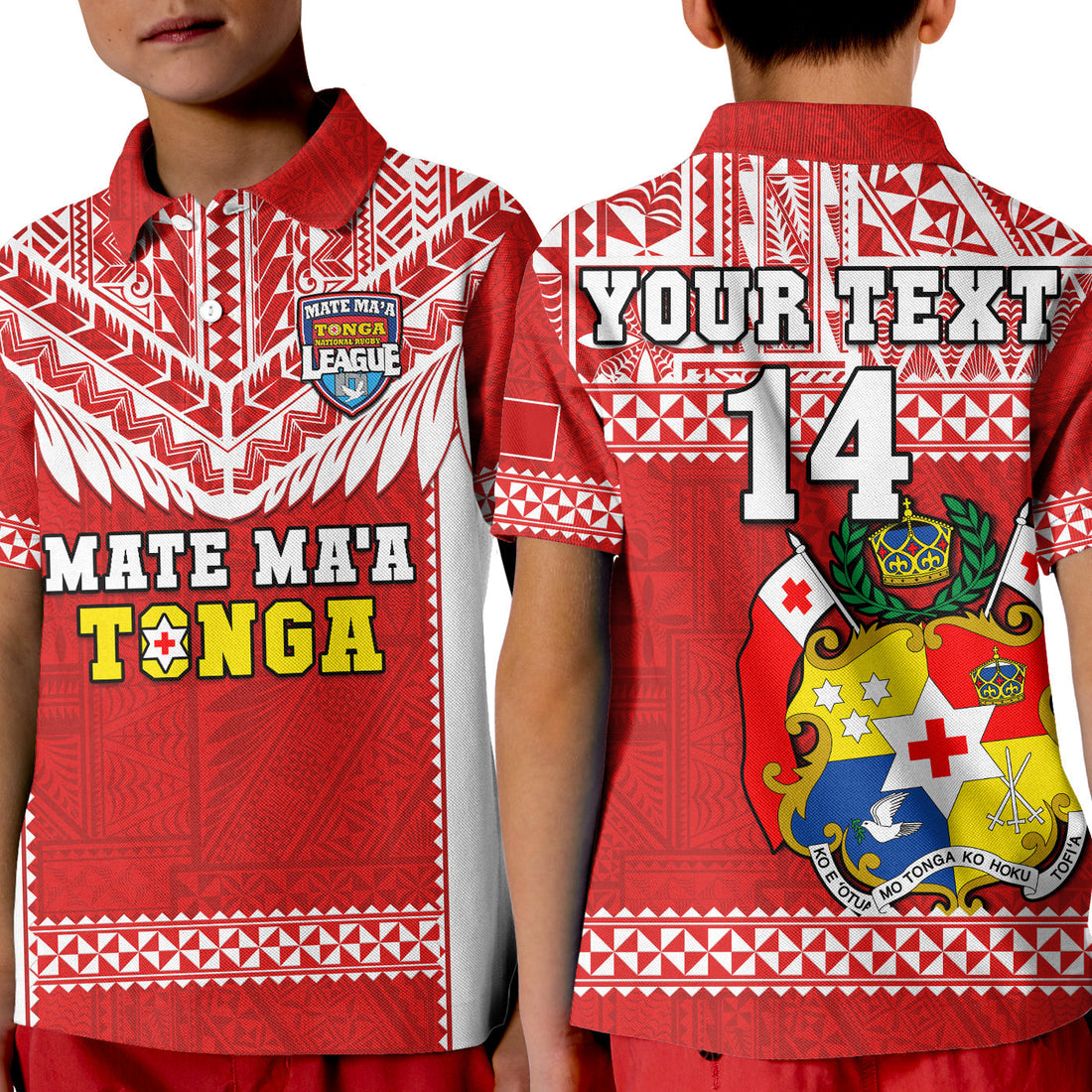 Custom Text And Number Tonga Rugby Polo Shirt KID Mate Maa Tonga Pacific Ngatu White LT14