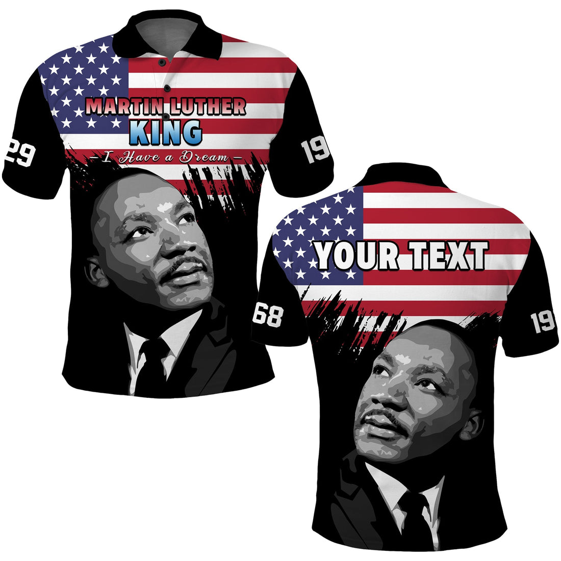 Custom United States Polo Shirt United States Happy MLK Day Flag Grunge Style LT14