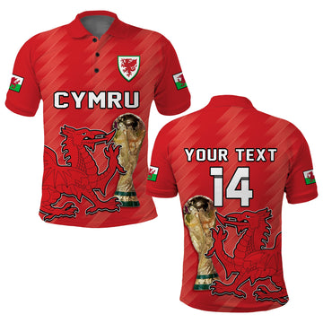(Custom Text And Number) Wales Football Polo Shirt Cymru Champions Football 2022 LT14
