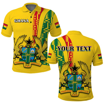 Custom Ghana Polo Shirt Ghanan Coat Of Arms Mix Kente Pattern LT14