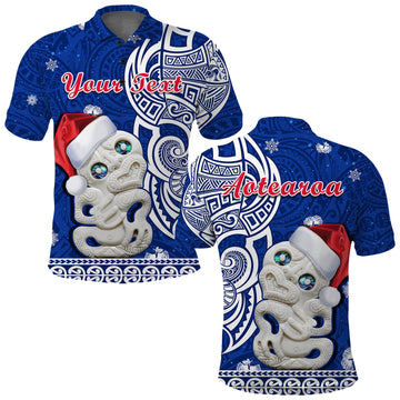 Custom New Zealand Polo Shirt Christmas Hei Tiki Blue Pohutukawa Meri Kirihimete LT14