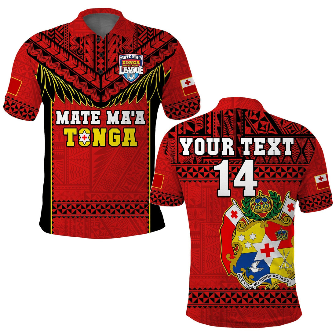 Custom Text And Number Tonga Rugby Polo Shirt Mate Maa Tonga Pacific Ngatu Black LT14