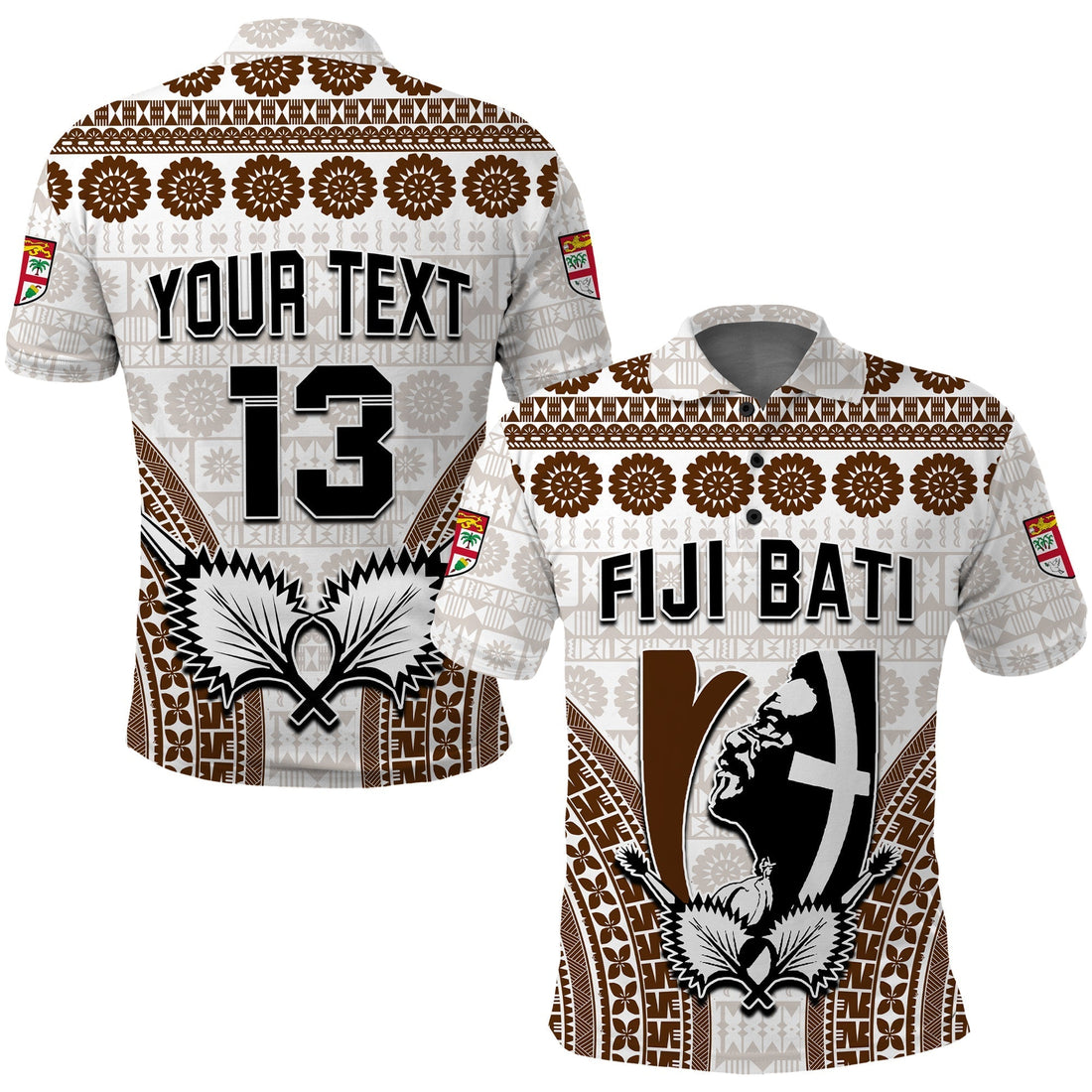Custom Text and Number Fiji Rugby Bati Polo Shirt Proud Tapa Pattern LT13