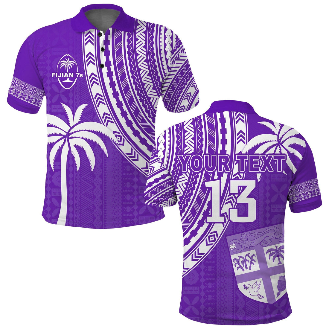 Custom Text and Number Fiji Rugby Sevens Polo Shirt Fijian 7s Tapa Polynesian Purple LT13