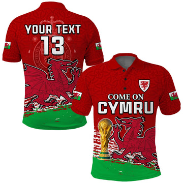 (Custom Text and Number) Wales Football Polo Shirt Come On CYMRU The Red Wall Champions World Cup LT13