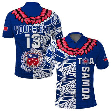 (Custom Personalise Text and Number) Toa Samoa Rugby Polo Shirt Siamupini Ula Fala Blue LT13