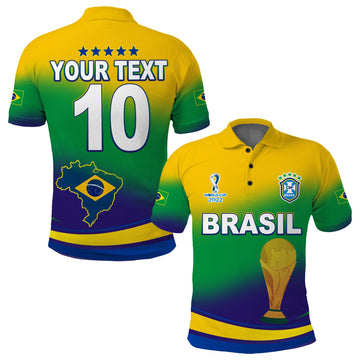 (Custom Text and Number) Brazil Football Polo Shirt Soccer 2022 World Cup Selecao Brasil Campeao Style Color Flag LT13