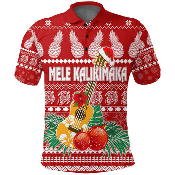 Christmas Hawaii Polo Shirt Mele Kalikimaka Ukulele LT7